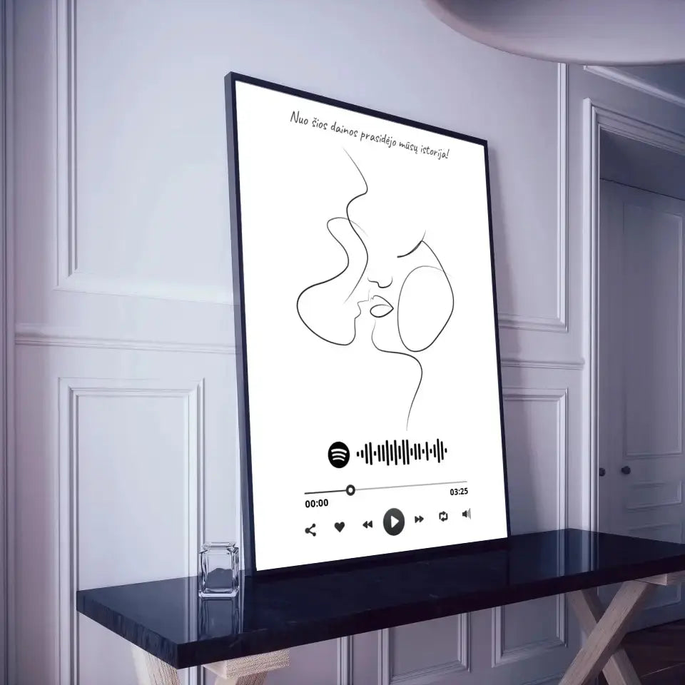 Personalizuotas Spotify muzikos grotuvo su iliustracija plakatas su jūsų nuotrauka, daina ir spotify kodu Poster - dovanokis.lt