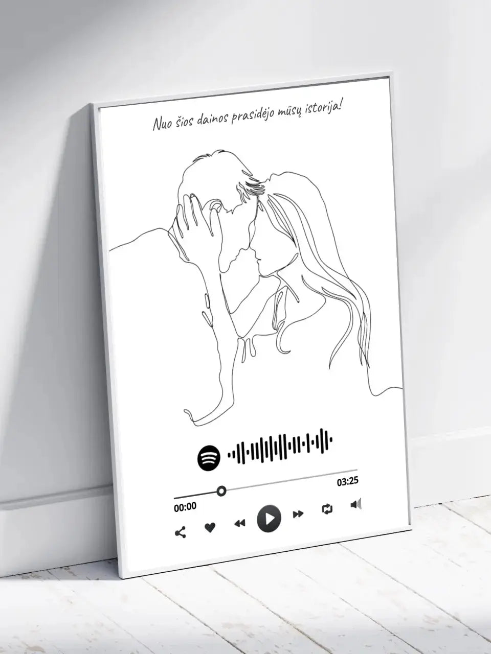 Personalizuotas Spotify muzikos grotuvo su iliustracija plakatas su jūsų nuotrauka, daina ir spotify kodu Poster - dovanokis.lt