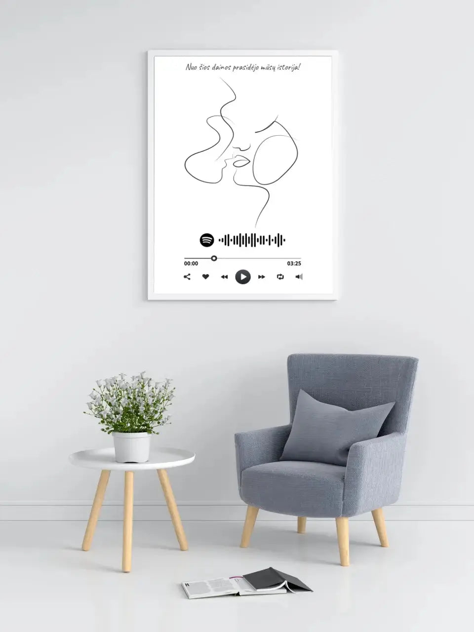 Personalizuotas Spotify muzikos grotuvo su iliustracija plakatas su jūsų nuotrauka, daina ir spotify kodu Poster - dovanokis.lt