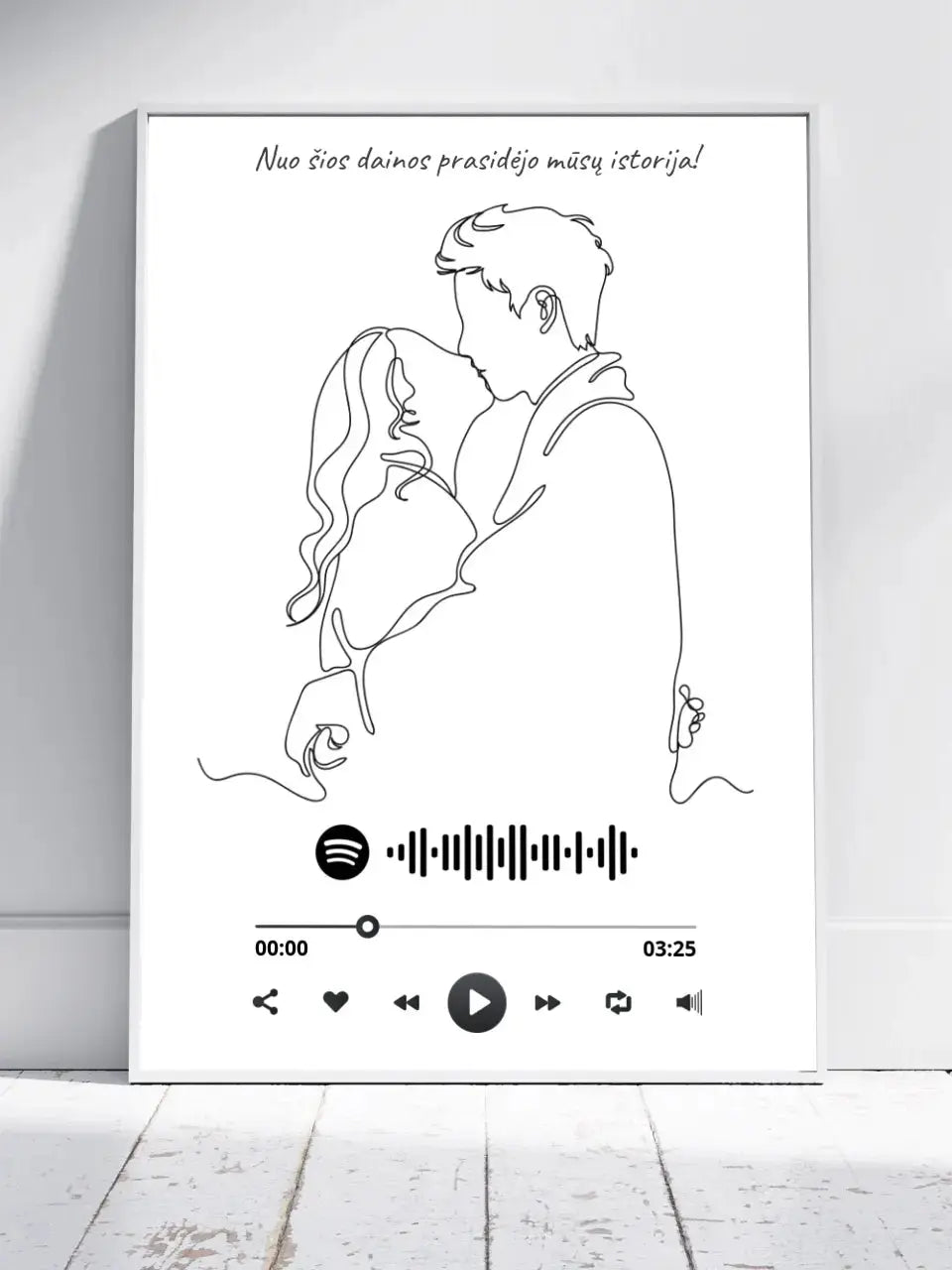 Personalizuotas Spotify muzikos grotuvo su iliustracija plakatas su jūsų nuotrauka, daina ir spotify kodu Poster - dovanokis.lt