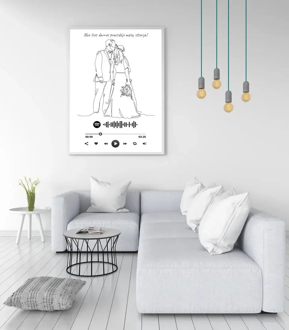 Personalizuotas Spotify muzikos grotuvo su iliustracija plakatas su jūsų nuotrauka, daina ir spotify kodu Poster - dovanokis.lt