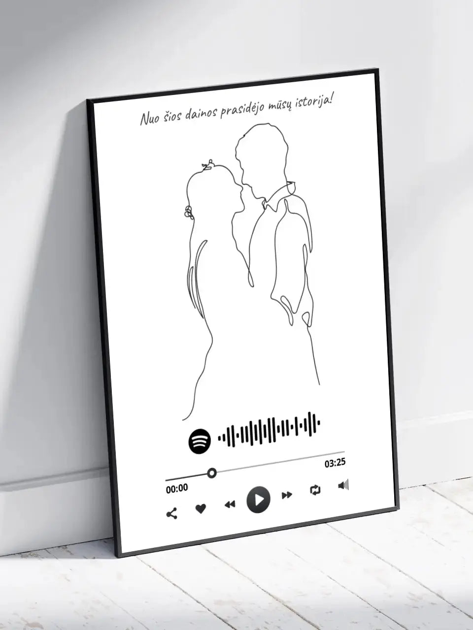 Personalizuotas Spotify muzikos grotuvo su iliustracija plakatas su jūsų nuotrauka, daina ir spotify kodu Poster - dovanokis.lt