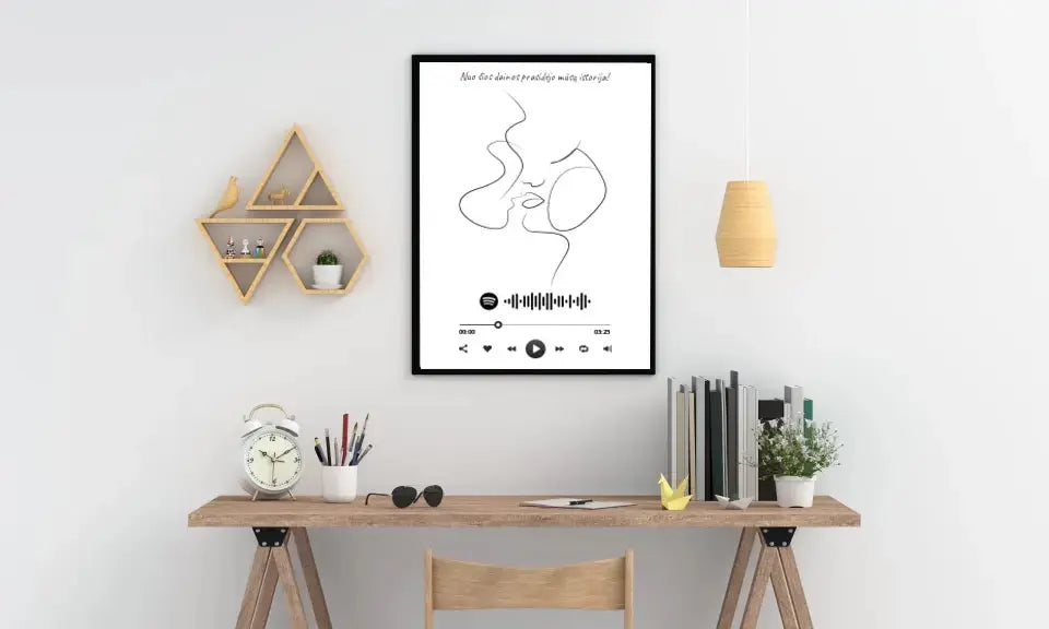 Personalizuotas Spotify muzikos grotuvo su iliustracija plakatas su jūsų nuotrauka, daina ir spotify kodu Poster - dovanokis.lt
