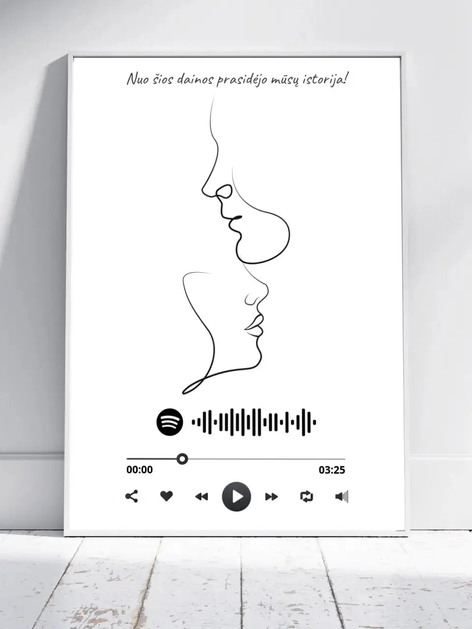 Personalizuotas Spotify muzikos grotuvo su iliustracija plakatas su jūsų nuotrauka, daina ir spotify kodu Poster - dovanokis.lt