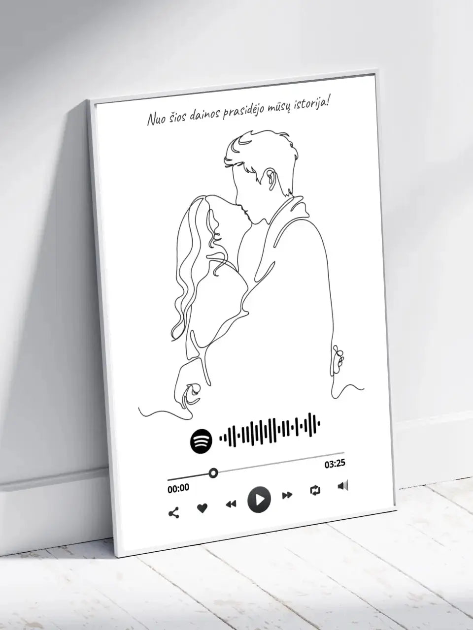 Personalizuotas Spotify muzikos grotuvo su iliustracija plakatas su jūsų nuotrauka, daina ir spotify kodu Poster - dovanokis.lt