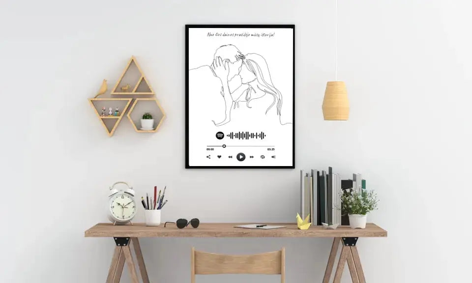 Personalizuotas Spotify muzikos grotuvo su iliustracija plakatas su jūsų nuotrauka, daina ir spotify kodu Poster - dovanokis.lt