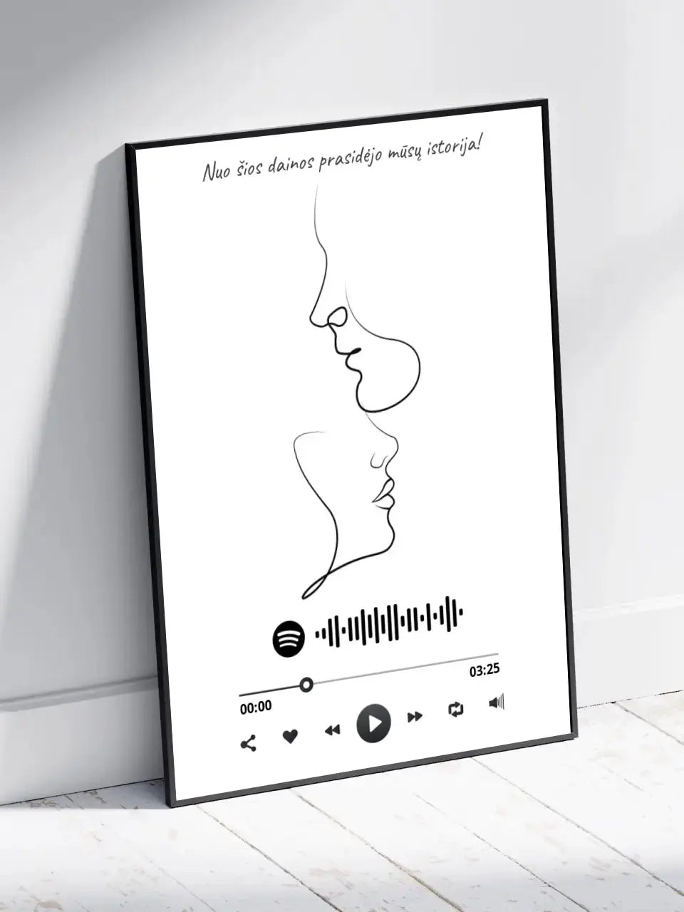 Personalizuotas Spotify muzikos grotuvo su iliustracija plakatas su jūsų nuotrauka, daina ir spotify kodu Poster - dovanokis.lt