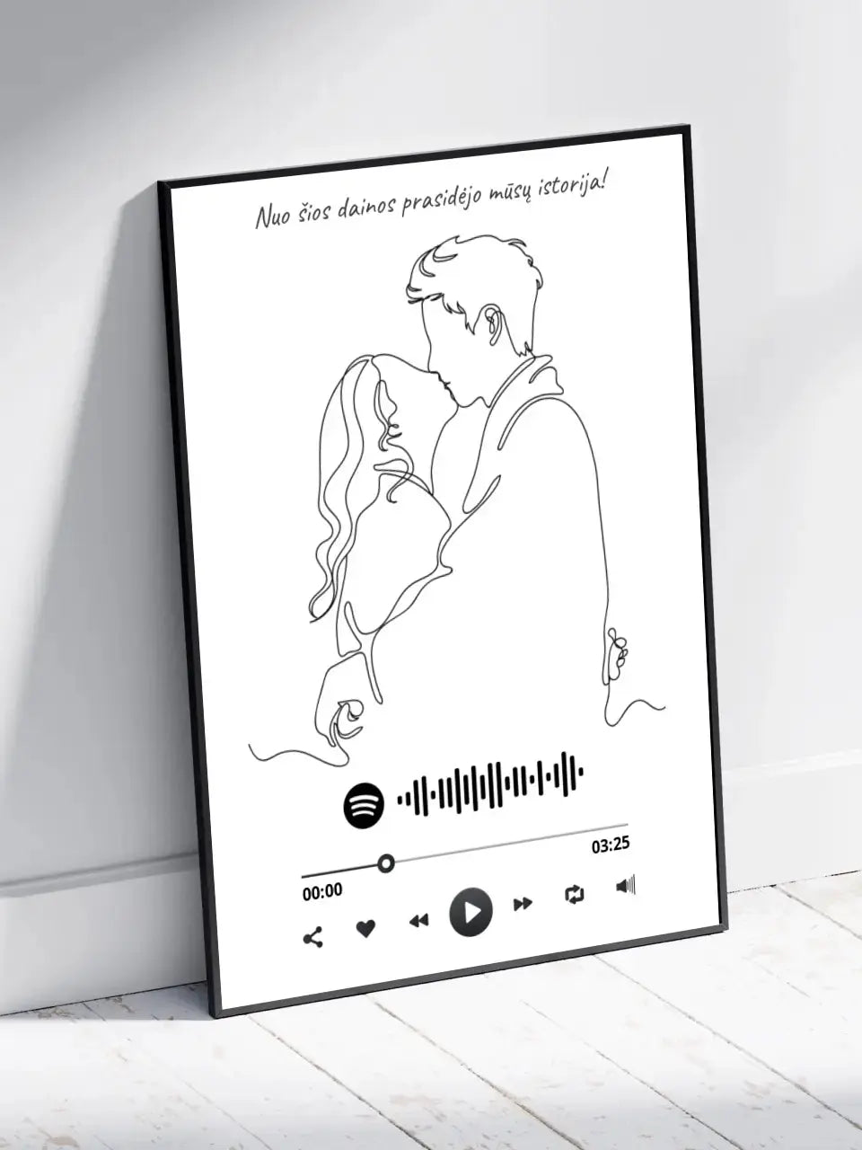 Personalizuotas Spotify muzikos grotuvo su iliustracija plakatas su jūsų nuotrauka, daina ir spotify kodu Poster - dovanokis.lt