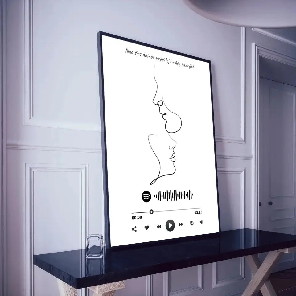 Personalizuotas Spotify muzikos grotuvo su iliustracija plakatas su jūsų nuotrauka, daina ir spotify kodu Poster - dovanokis.lt