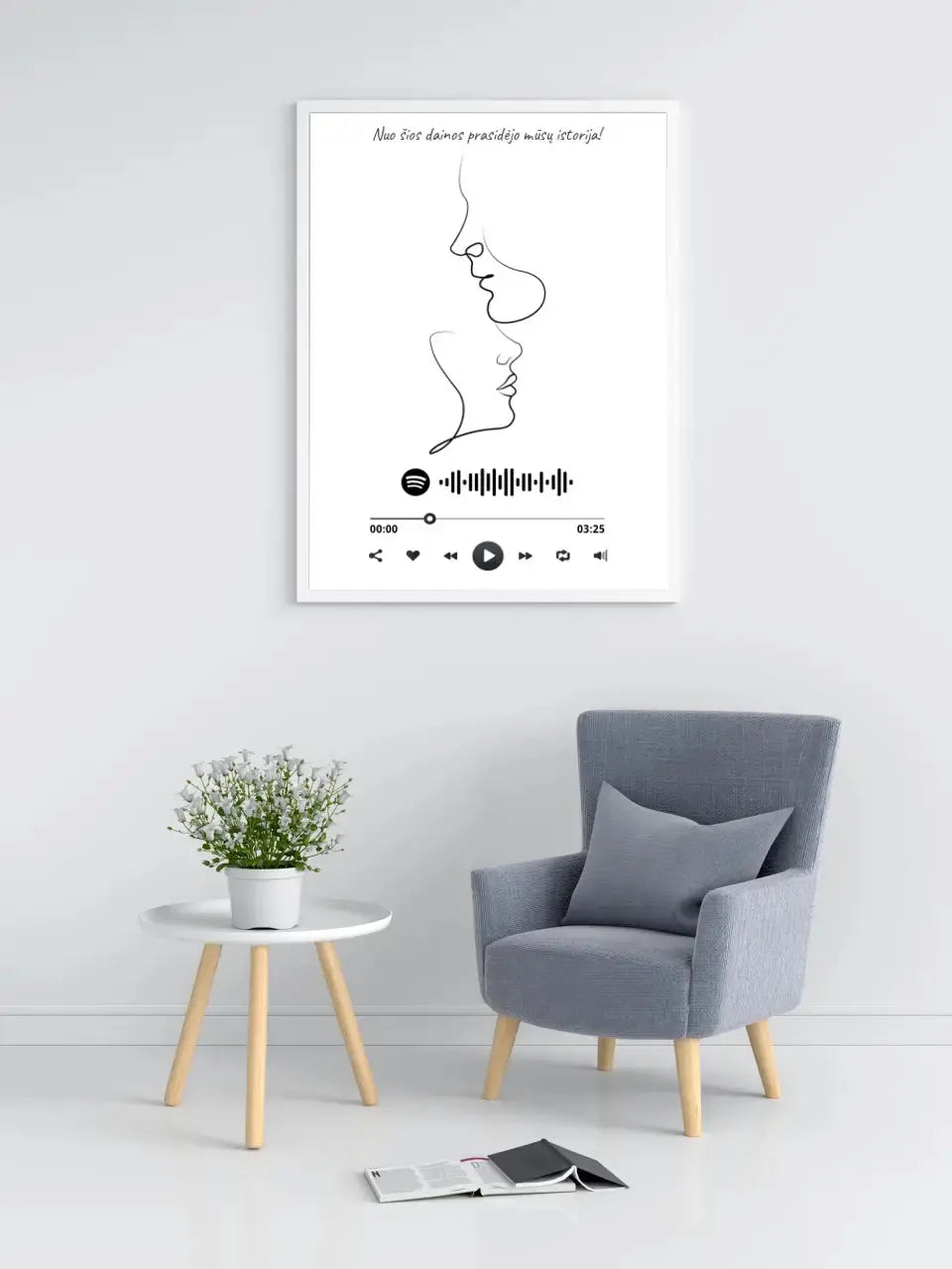 Personalizuotas Spotify muzikos grotuvo su iliustracija plakatas su jūsų nuotrauka, daina ir spotify kodu Poster - dovanokis.lt