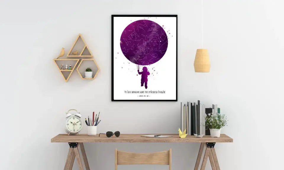 Personalizuotas vaikiškas žvaigždžių žemėlapis, plakatas su rėmeliu Poster - dovanokis.lt