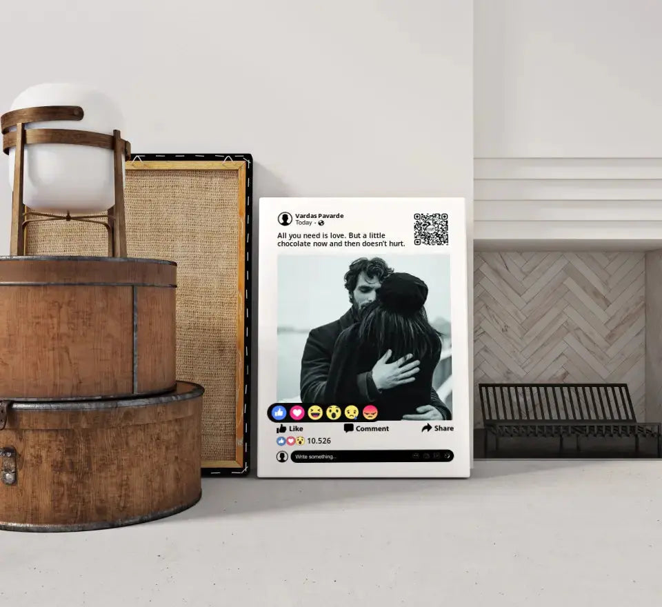 Personalizuotas "Facebook" dizaino kūrinys ant drobės su jūsų nuotrauka ir tekstu Drobe - dovanokis.lt