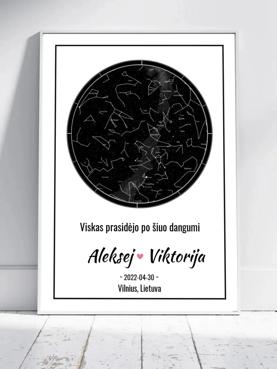 Personalizuotas žvaigždžių žemėlapis, plakatas su rėmeliu Posteris(Plakatas) - dovanokis.lt
