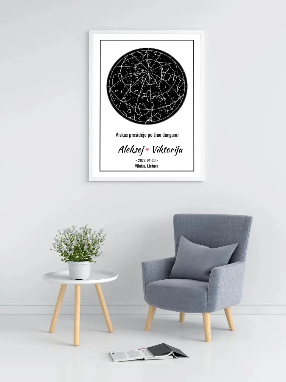 Personalizuotas žvaigždžių žemėlapis, plakatas su rėmeliu Posteris(Plakatas) - dovanokis.lt