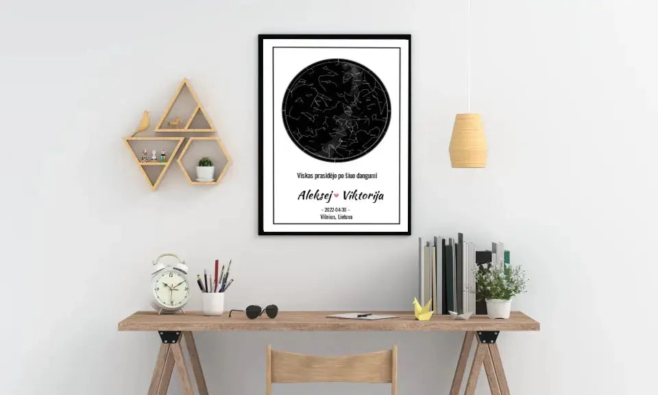 Personalizuotas žvaigždžių žemėlapis, plakatas su rėmeliu Posteris(Plakatas) - dovanokis.lt