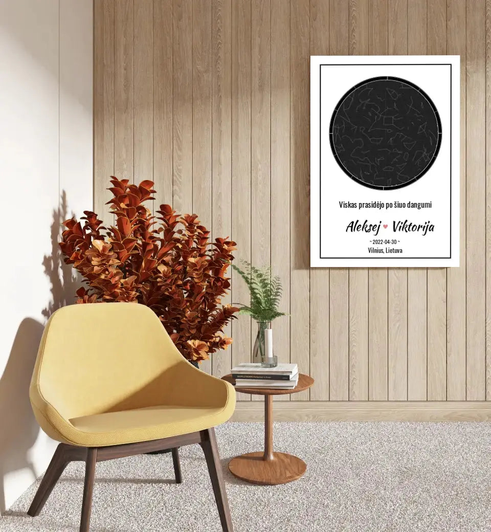 Personalizuotas žvaigždžių žemėlapis ant drobės Drobe - dovanokis.lt