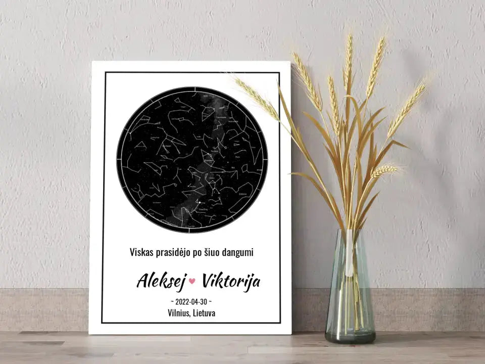 Personalizuotas žvaigždžių žemėlapis ant drobės Drobe - dovanokis.lt