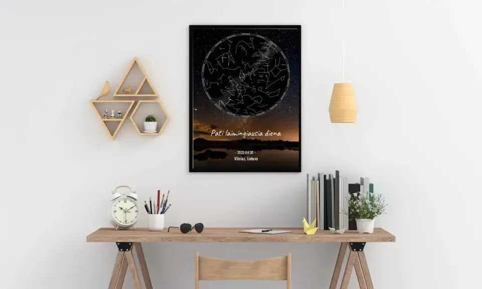 Personalizuotas žvaigždžių žemėlapis, plakatas su rėmeliu Poster - dovanokis.lt