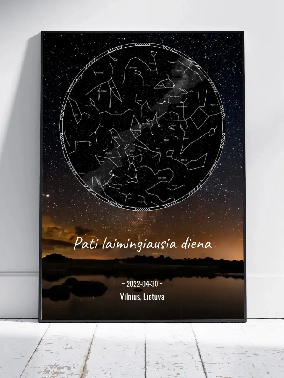 Personalizuotas žvaigždžių žemėlapis, plakatas su rėmeliu Poster - dovanokis.lt
