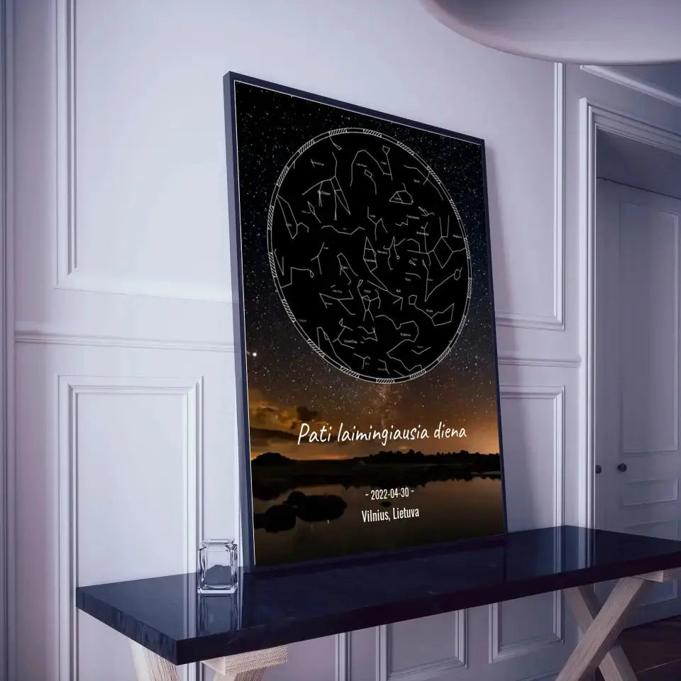 Personalizuotas žvaigždžių žemėlapis, plakatas su rėmeliu Poster - dovanokis.lt