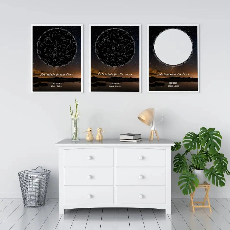 Personalizuotas žvaigždžių žemėlapis, plakatas su rėmeliu Poster - dovanokis.lt
