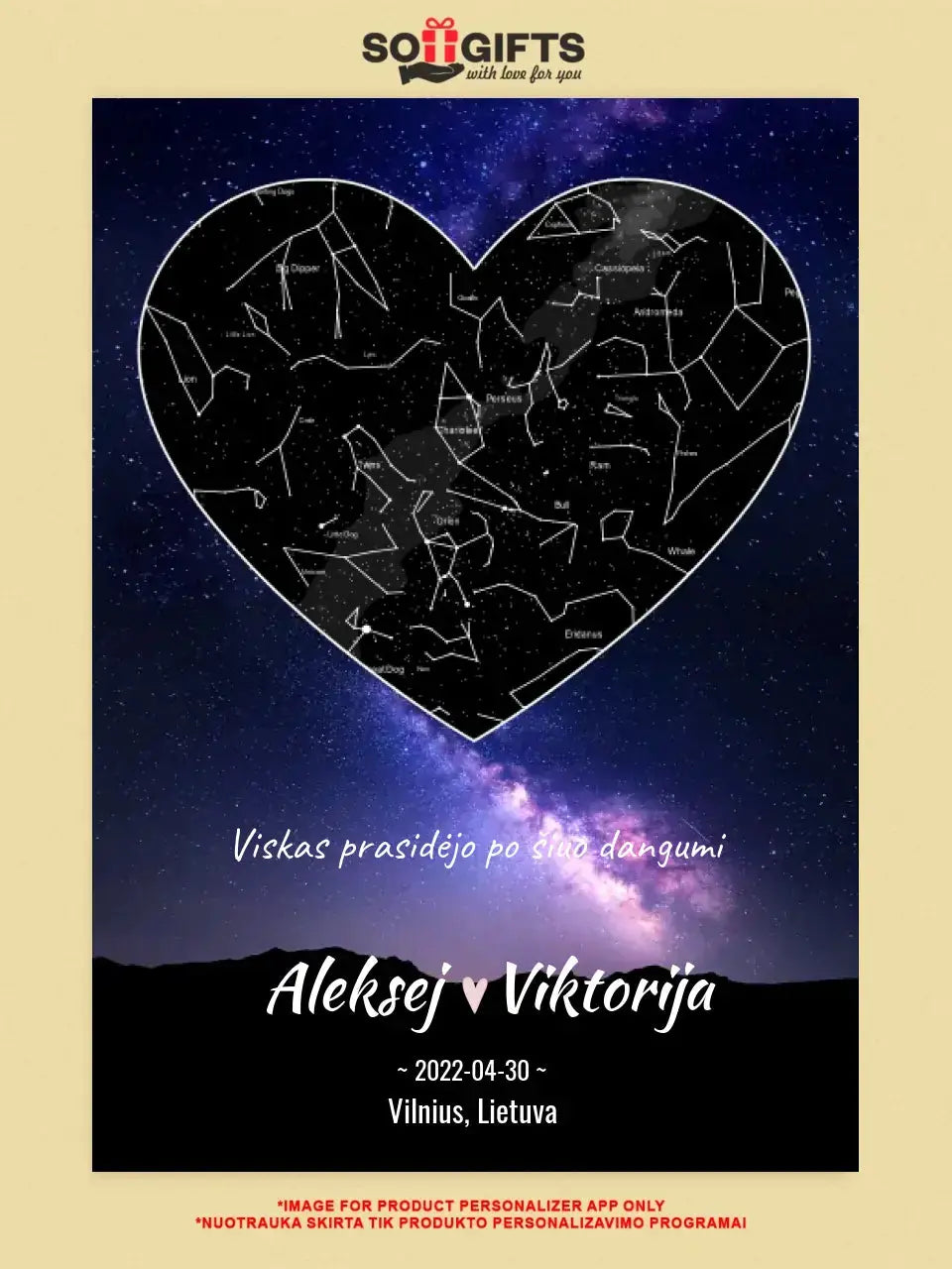 Personalizuotas žvaigždžių žemėlapis, plakatas su rėmeliu Poster - dovanokis.lt