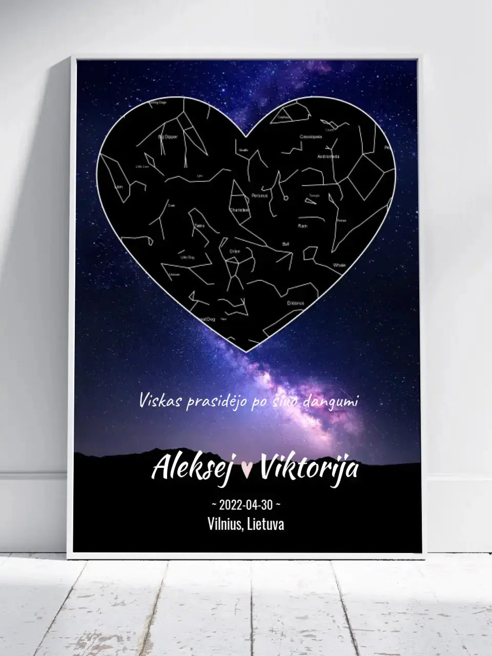 Personalizuotas žvaigždžių žemėlapis, plakatas su rėmeliu Poster - dovanokis.lt