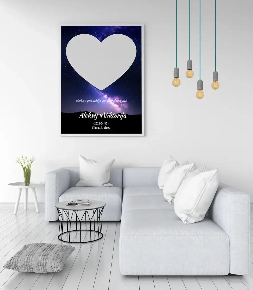 Personalizuotas žvaigždžių žemėlapis, plakatas su rėmeliu Poster - dovanokis.lt