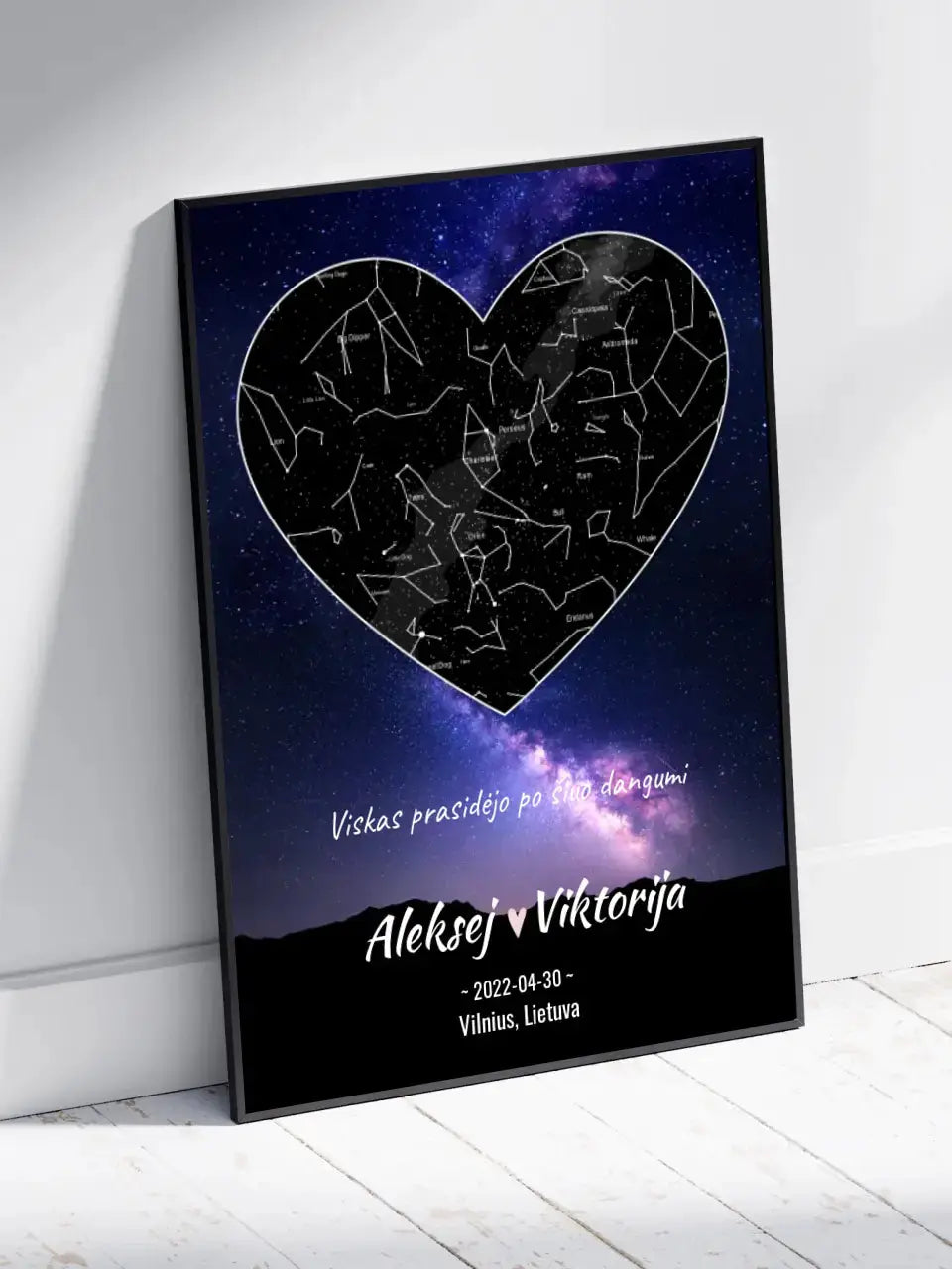 Personalizuotas žvaigždžių žemėlapis, plakatas su rėmeliu Poster - dovanokis.lt