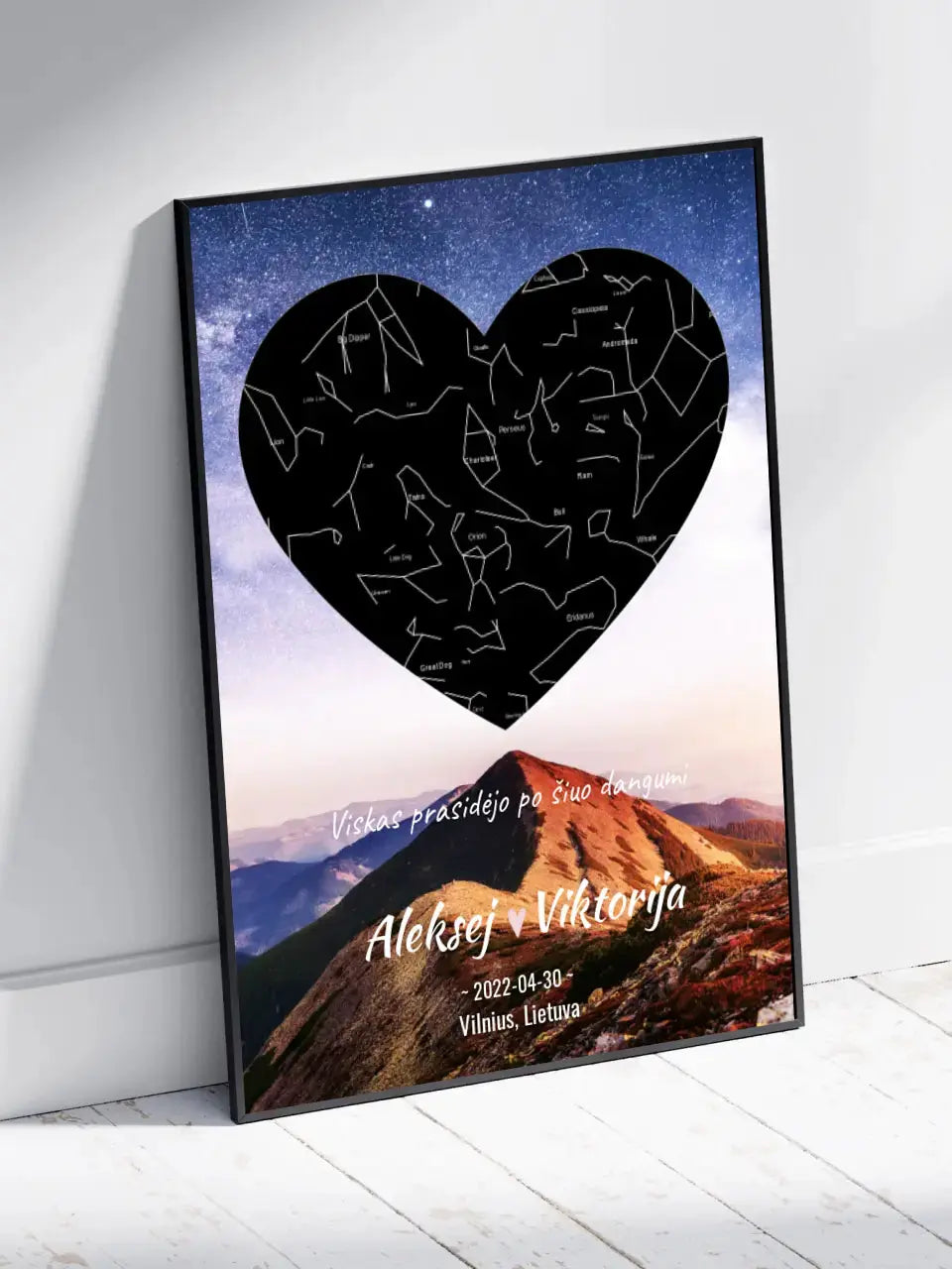 Personalizuotas žvaigždžių žemėlapis, plakatas su rėmeliu Poster - dovanokis.lt