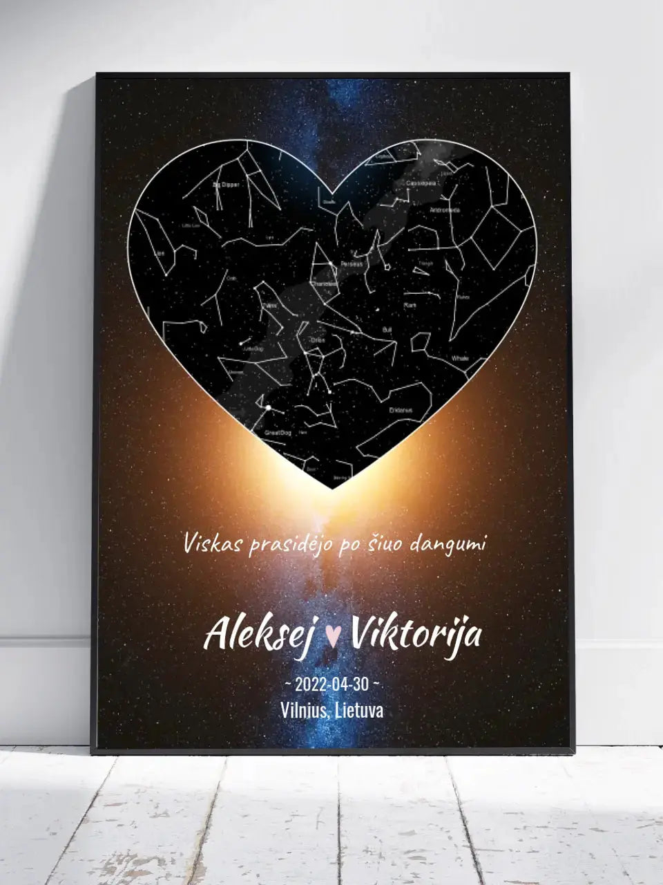 Personalizuotas žvaigždžių žemėlapis, plakatas su rėmeliu Poster - dovanokis.lt