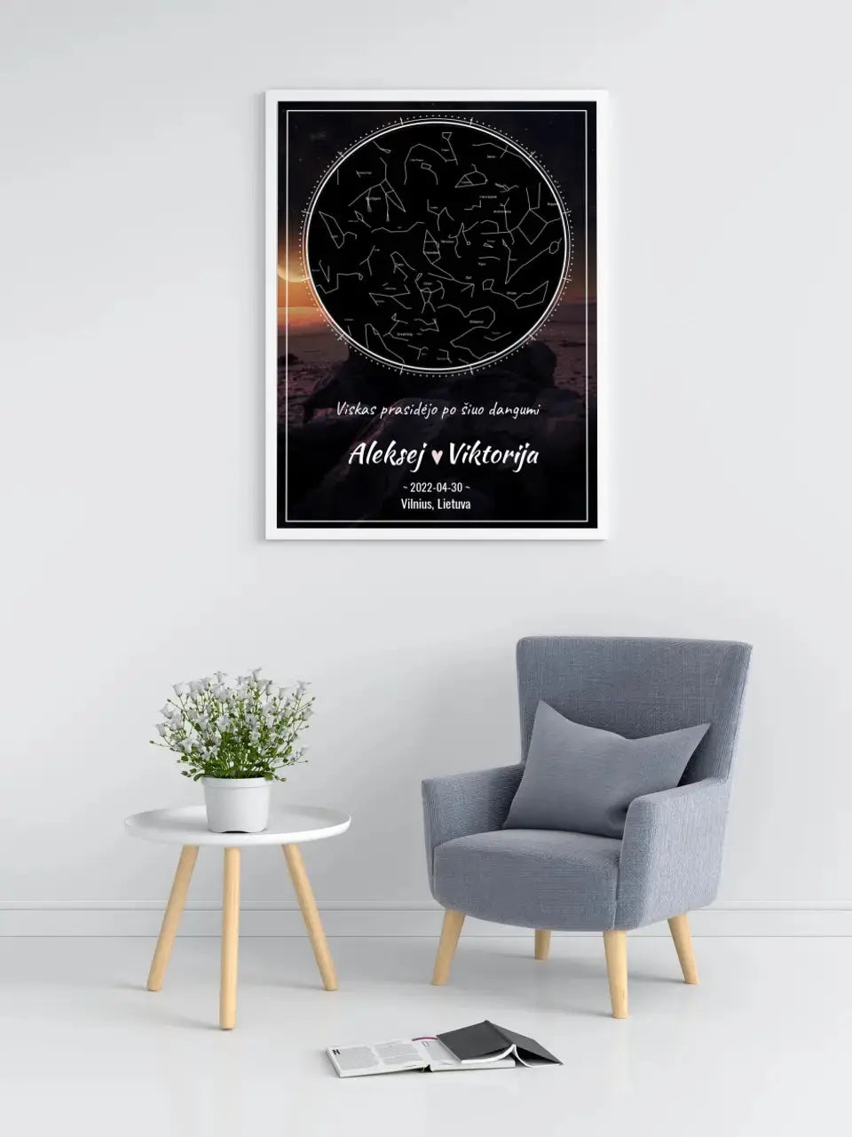 Personalizuotas žvaigždžių žemėlapis, plakatas su rėmeliu Poster - dovanokis.lt