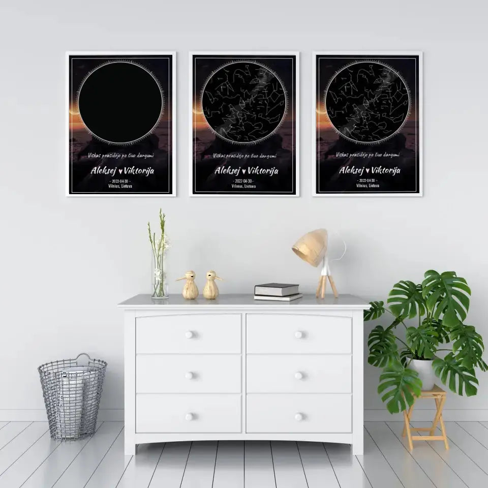 Personalizuotas žvaigždžių žemėlapis, plakatas su rėmeliu Poster - dovanokis.lt