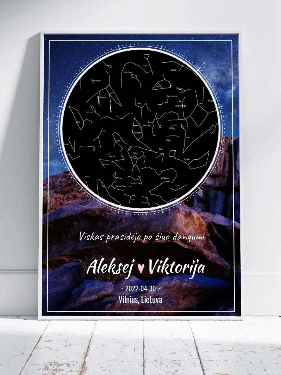 Personalizuotas žvaigždžių žemėlapis, plakatas su rėmeliu Poster - dovanokis.lt