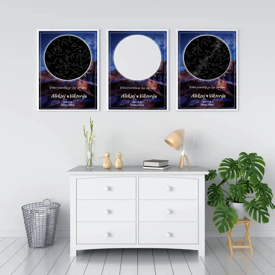 Personalizuotas žvaigždžių žemėlapis, plakatas su rėmeliu Poster - dovanokis.lt