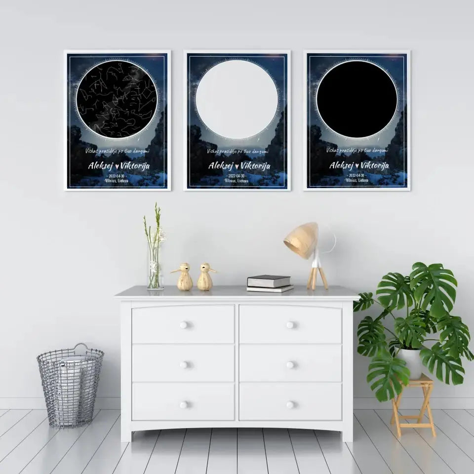 Personalizuotas žvaigždžių žemėlapis, plakatas su rėmeliu Poster - dovanokis.lt