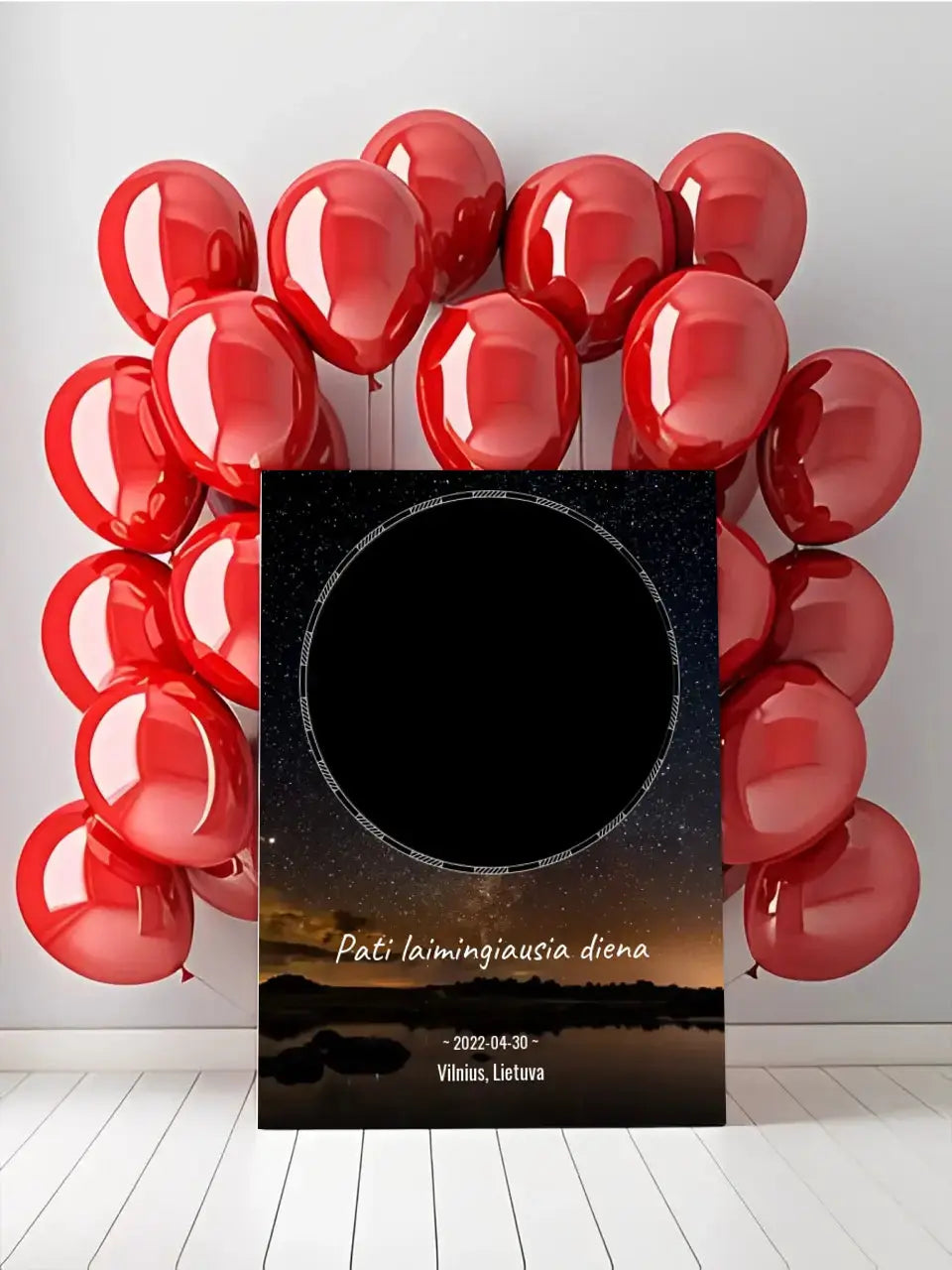 Personalizuotas žvaigždžių žemėlapis su fonu ir tekstu ant drobės Drobe - dovanokis.lt