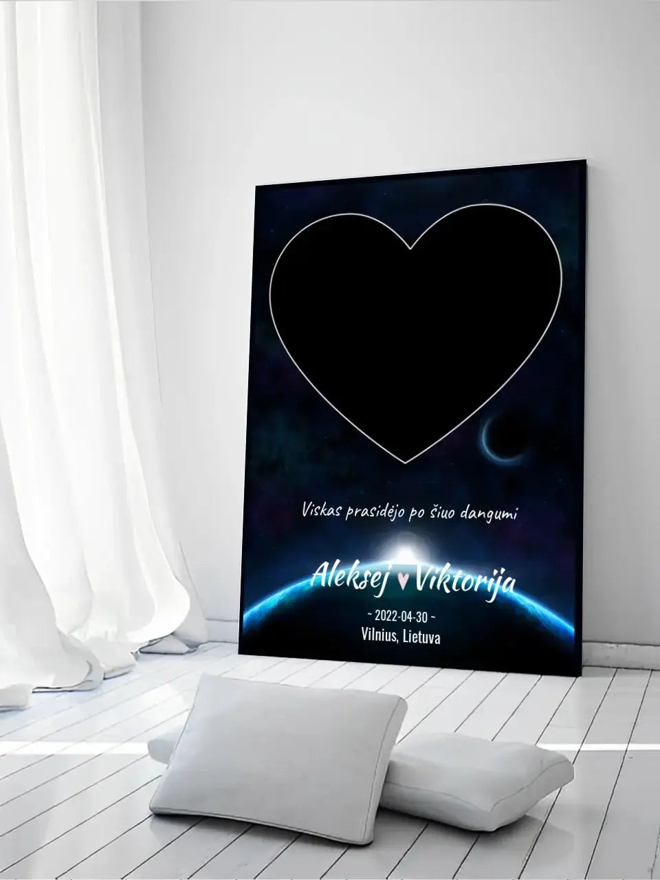 Personalizuotas žvaigždžių žemėlapis su fonu ir tekstu ant drobės Drobe - dovanokis.lt