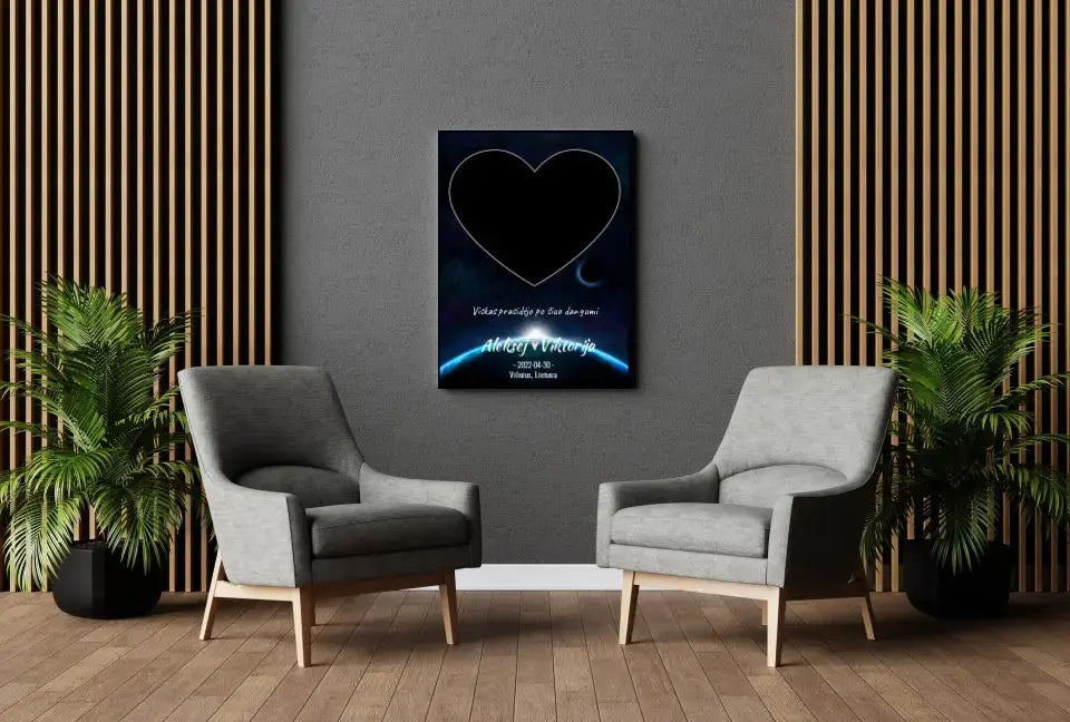 Personalizuotas žvaigždžių žemėlapis su fonu ir tekstu ant drobės Drobe - dovanokis.lt