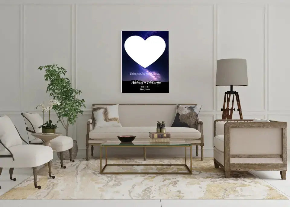 Personalizuotas žvaigždžių žemėlapis su fonu ir tekstu ant drobės Drobe - dovanokis.lt