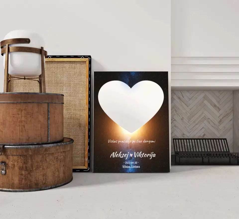 Personalizuotas žvaigždžių žemėlapis su fonu ir tekstu ant drobės Drobe - dovanokis.lt