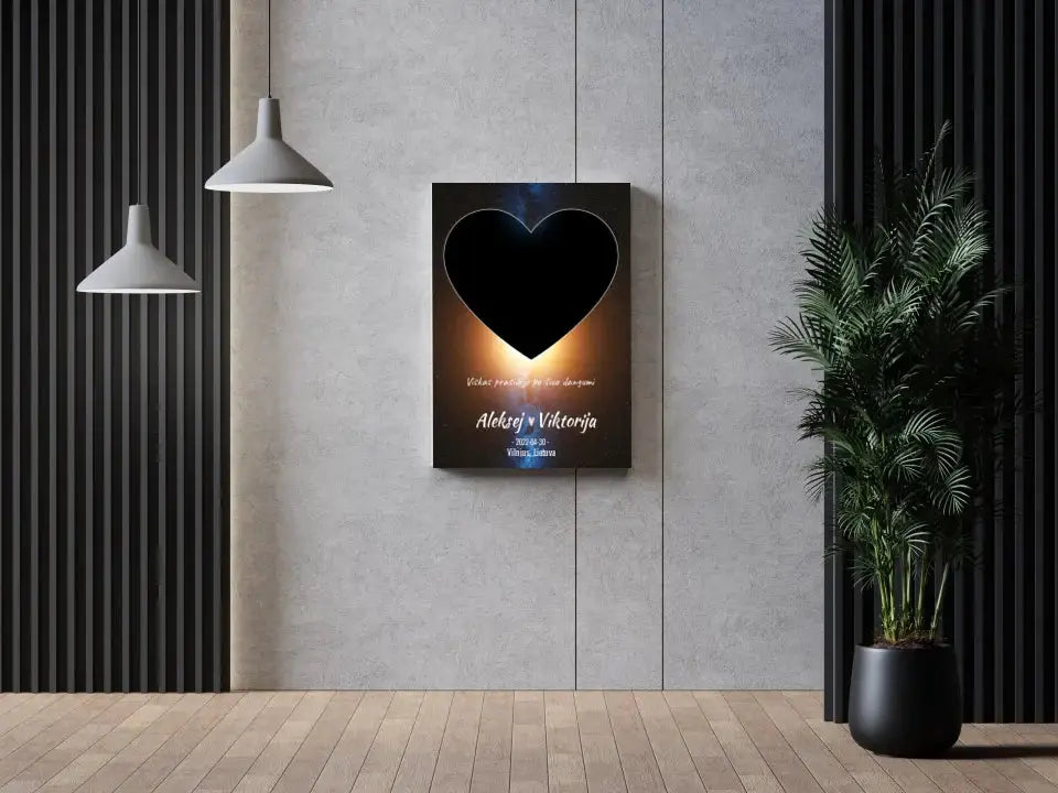 Personalizuotas žvaigždžių žemėlapis su fonu ir tekstu ant drobės Drobe - dovanokis.lt