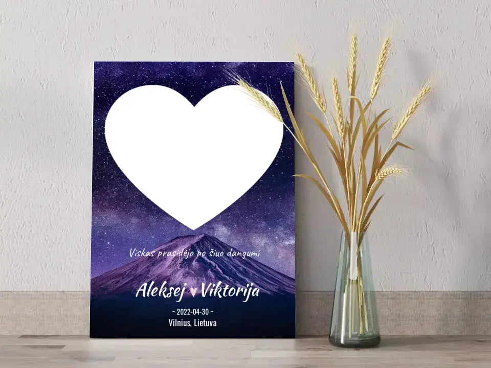 Personalizuotas žvaigždžių žemėlapis su fonu ir tekstu ant drobės Drobe - dovanokis.lt