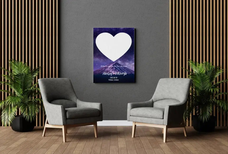 Personalizuotas žvaigždžių žemėlapis su fonu ir tekstu ant drobės Drobe - dovanokis.lt