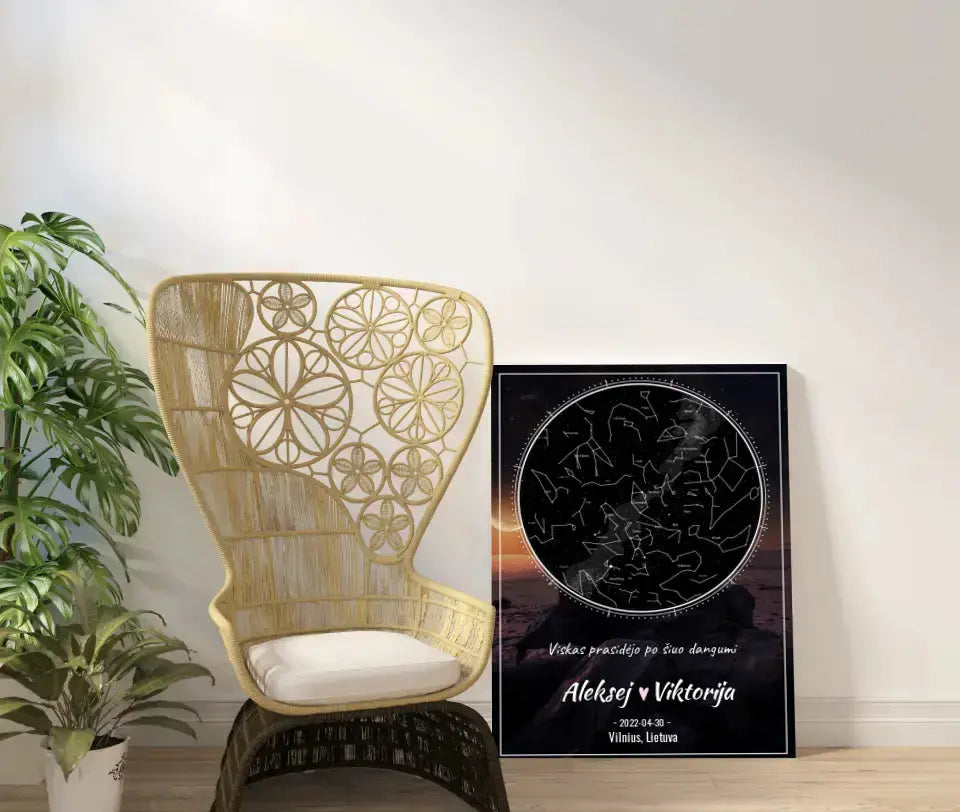 Personalizuotas žvaigždžių žemėlapis su fonu ant drobės Drobe - dovanokis.lt