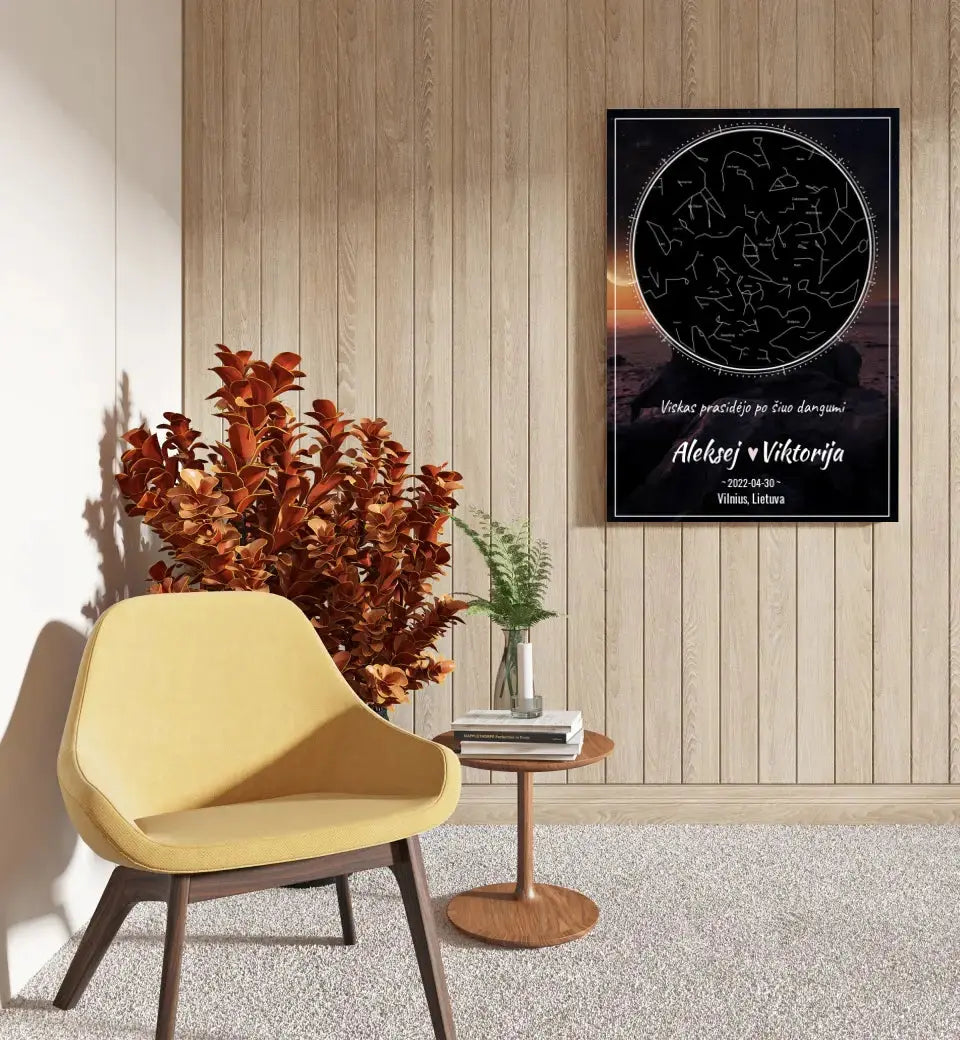 Personalizuotas žvaigždžių žemėlapis su fonu ant drobės Drobe - dovanokis.lt