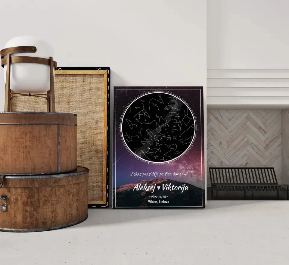 Personalizuotas žvaigždžių žemėlapis su fonu ant drobės Drobe - dovanokis.lt