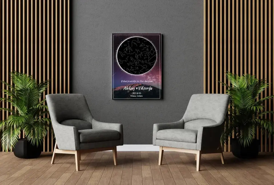 Personalizuotas žvaigždžių žemėlapis su fonu ant drobės Drobe - dovanokis.lt