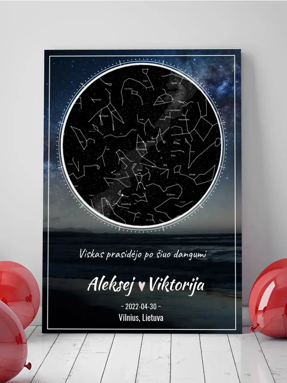 Personalizuotas žvaigždžių žemėlapis su fonu ant drobės Drobe - dovanokis.lt