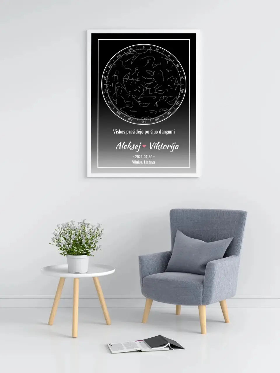 Personalizuotas žvaigždžių žemėlapis, plakatas su rėmeliu Posteris(Plakatas) - dovanokis.lt